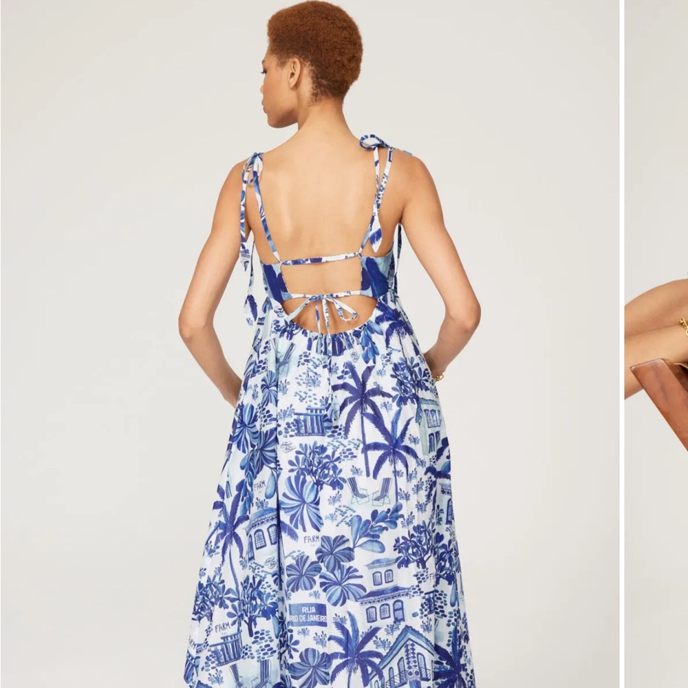 Blue Printed Tie-Strap Maxi Dress - Picture 3 of 16